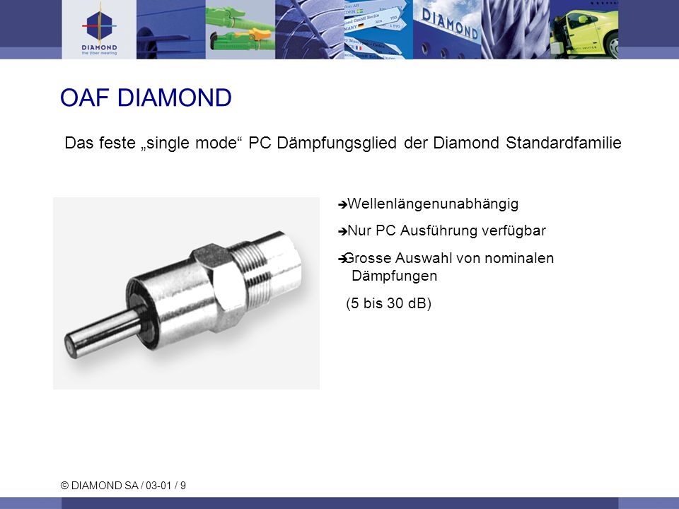 OAF DIAMOND Das feste „single mode PC Dämpfungsglied der Diamond Standardfamilie