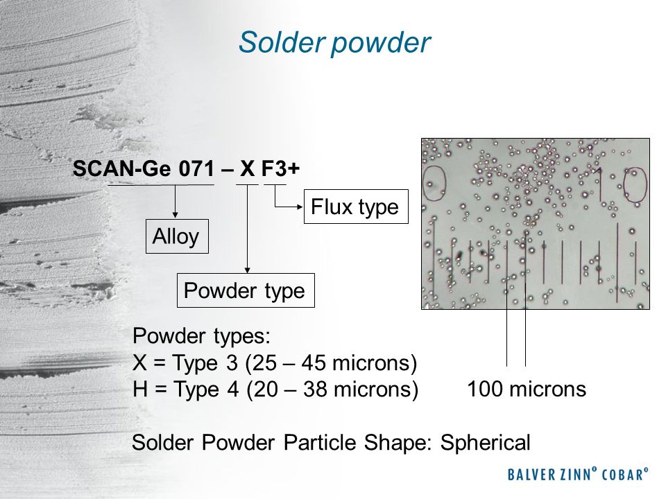 Solder powder SCAN-Ge 071 – X F3+ Flux type Alloy Powder type