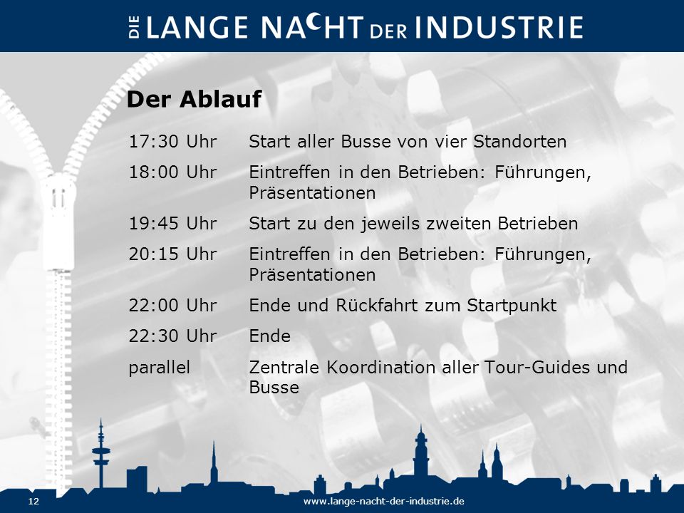 Der Ablauf 17:30 Uhr Start aller Busse von vier Standorten
