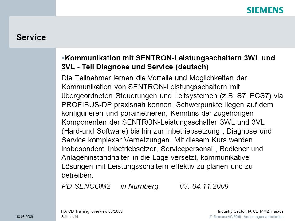 Service Kommunikation mit SENTRON-Leistungsschaltern 3WL und 3VL - Teil Diagnose und Service (deutsch)