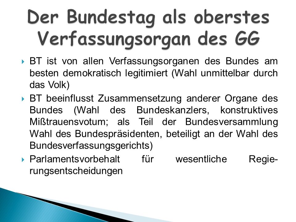 Der Bundestag als oberstes Verfassungsorgan des GG
