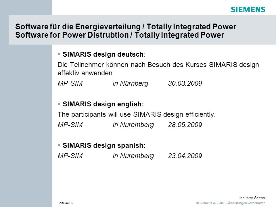 Software für die Energieverteilung / Totally Integrated Power Software for Power Distrubtion / Totally Integrated Power