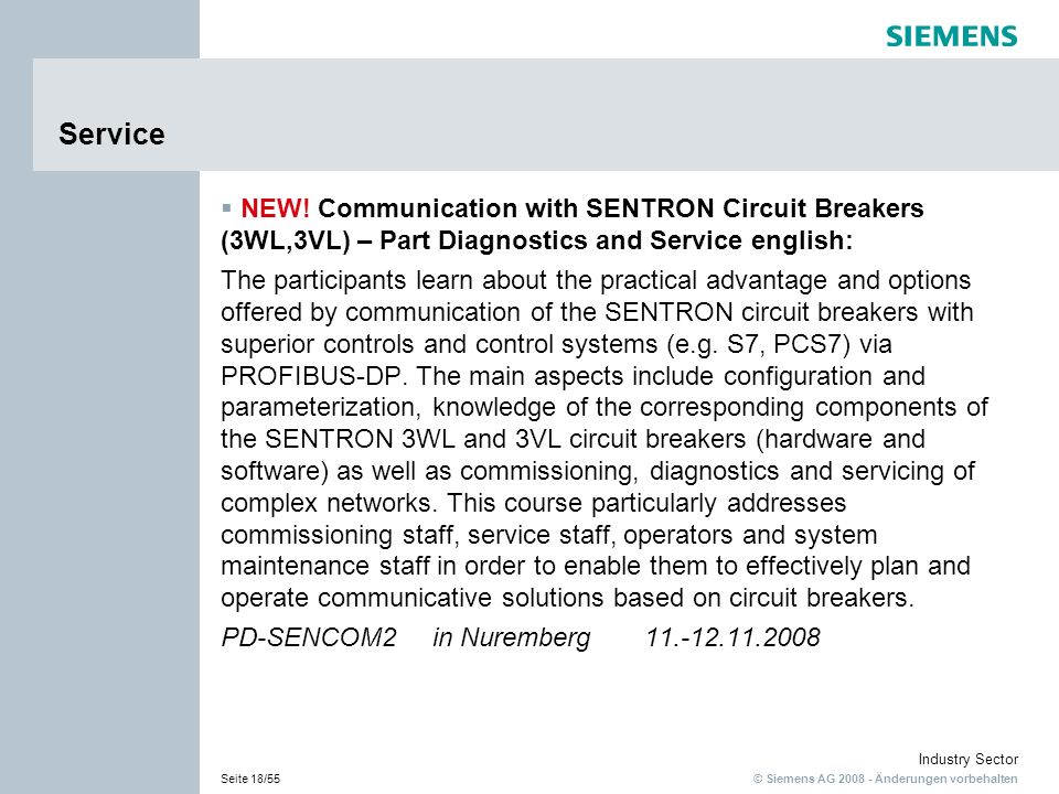 Service NEW! Communication with SENTRON Circuit Breakers (3WL,3VL) – Part Diagnostics and Service english: