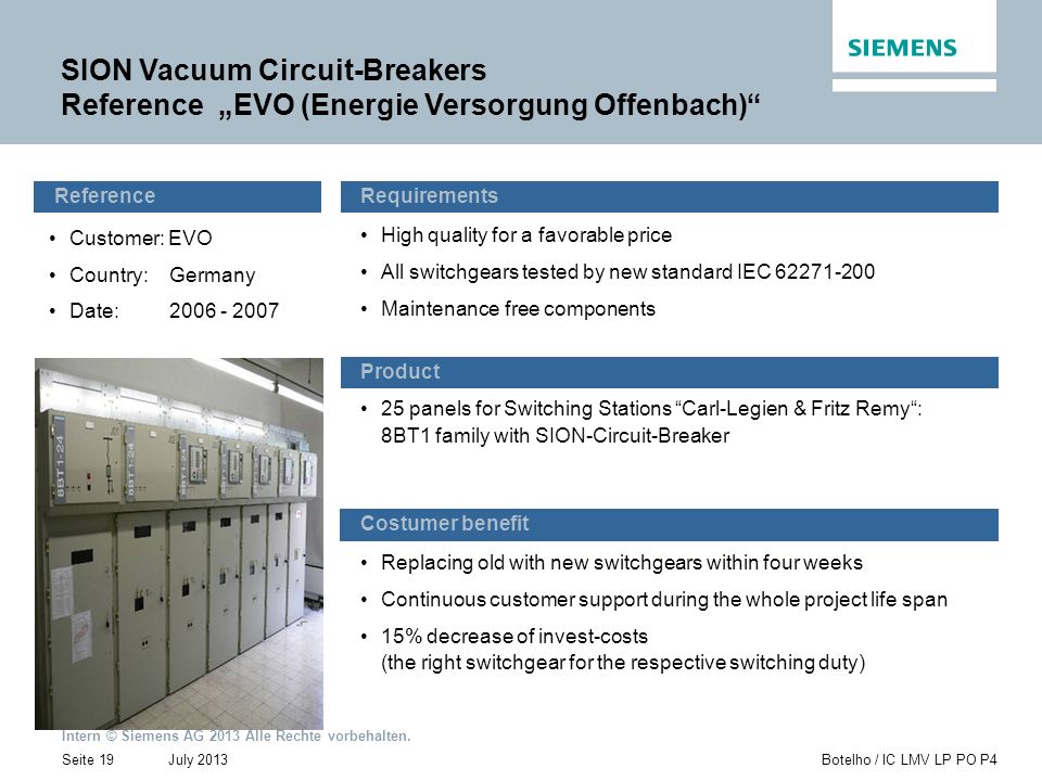 SION Vacuum Circuit-Breakers Reference „EVO (Energie Versorgung Offenbach)