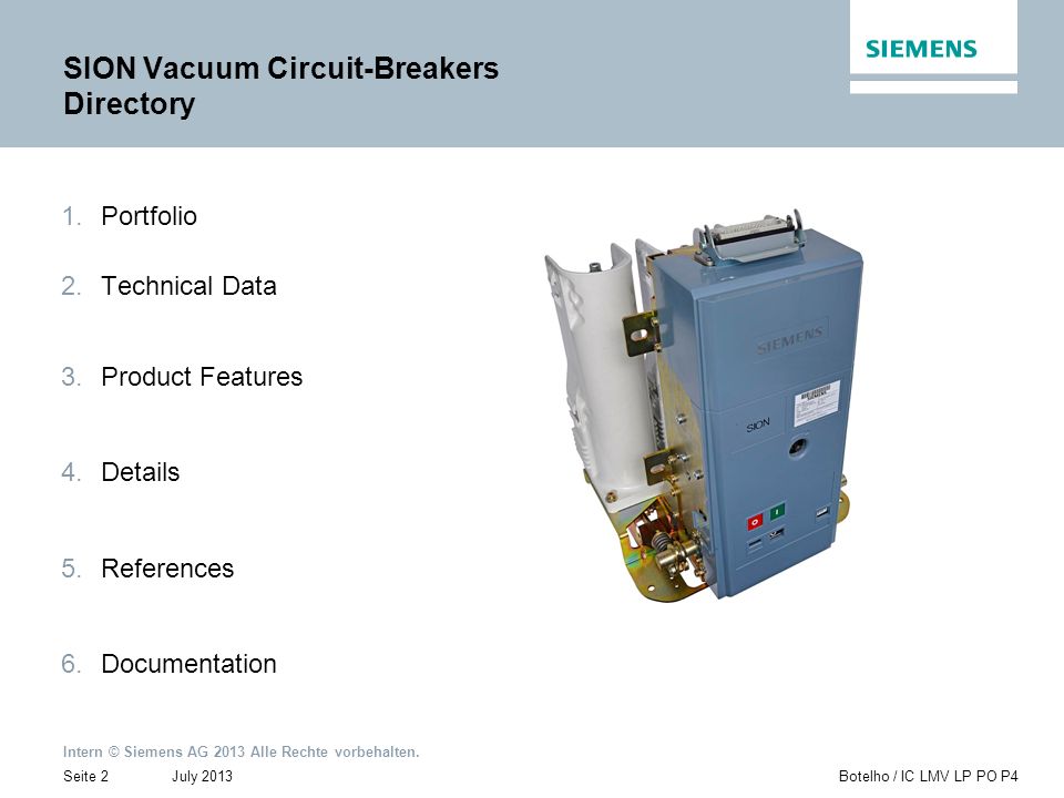 SION Vacuum Circuit-Breakers Directory
