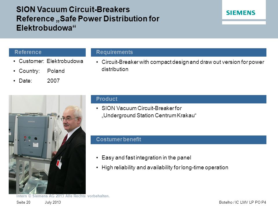 SION Vacuum Circuit-Breakers Reference „Safe Power Distribution for Elektrobudowa