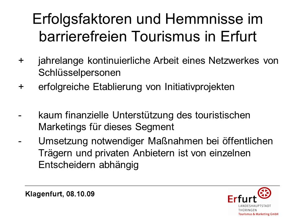 Erfolgsfaktoren und Hemmnisse im barrierefreien Tourismus in Erfurt