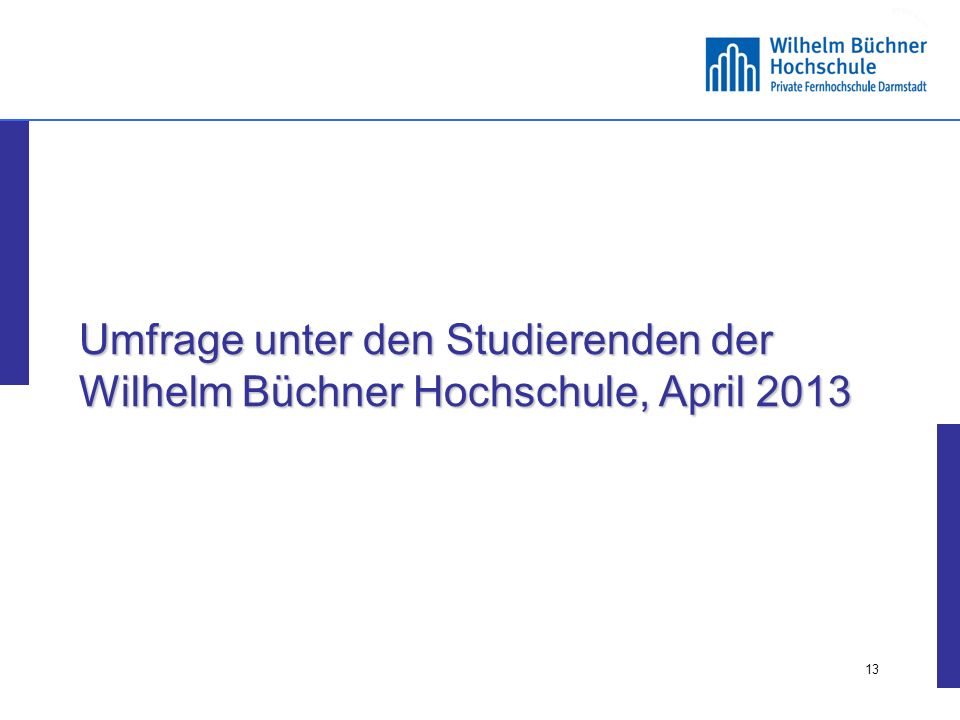 Umfrage unter den Studierenden der Wilhelm Büchner Hochschule, April 2013