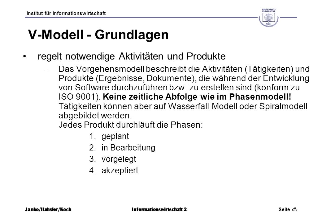 V-Modell - Grundlagen regelt notwendige Aktivitäten und Produkte