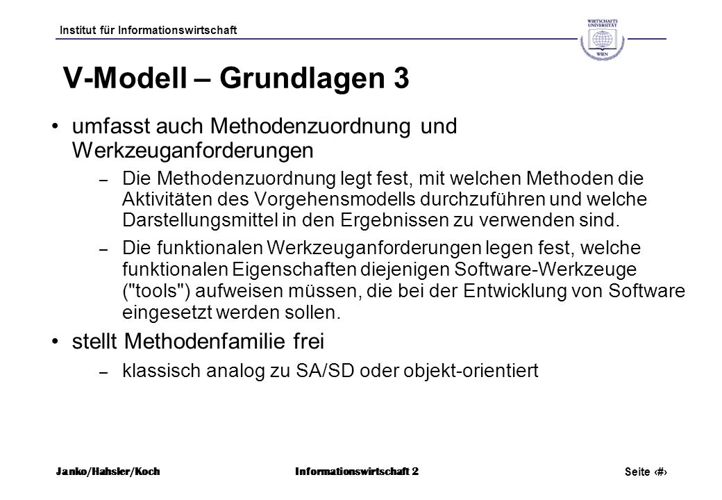 V-Modell – Grundlagen 3 umfasst auch Methodenzuordnung und Werkzeuganforderungen.