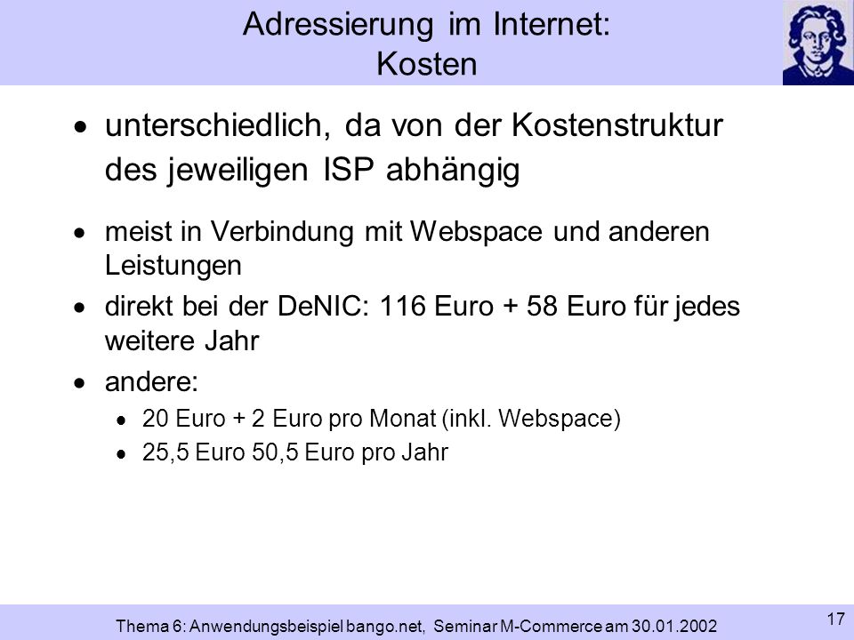 Adressierung im Internet: Kosten