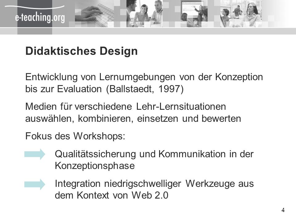 Didaktisches Design Entwicklung von Lernumgebungen von der Konzeption bis zur Evaluation (Ballstaedt, 1997)