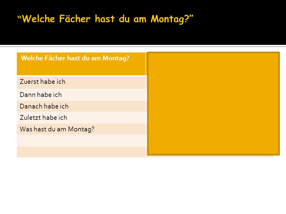 Welche Fächer hast du am Montag