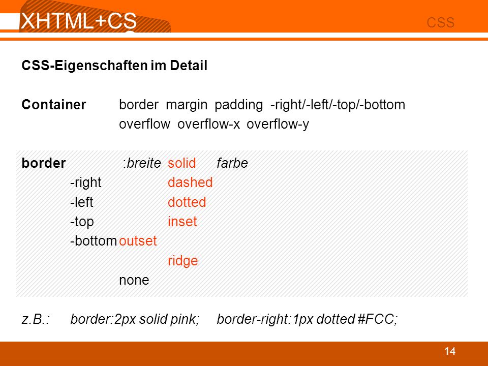 XHTML+CSS CSS CSS-Eigenschaften im Detail
