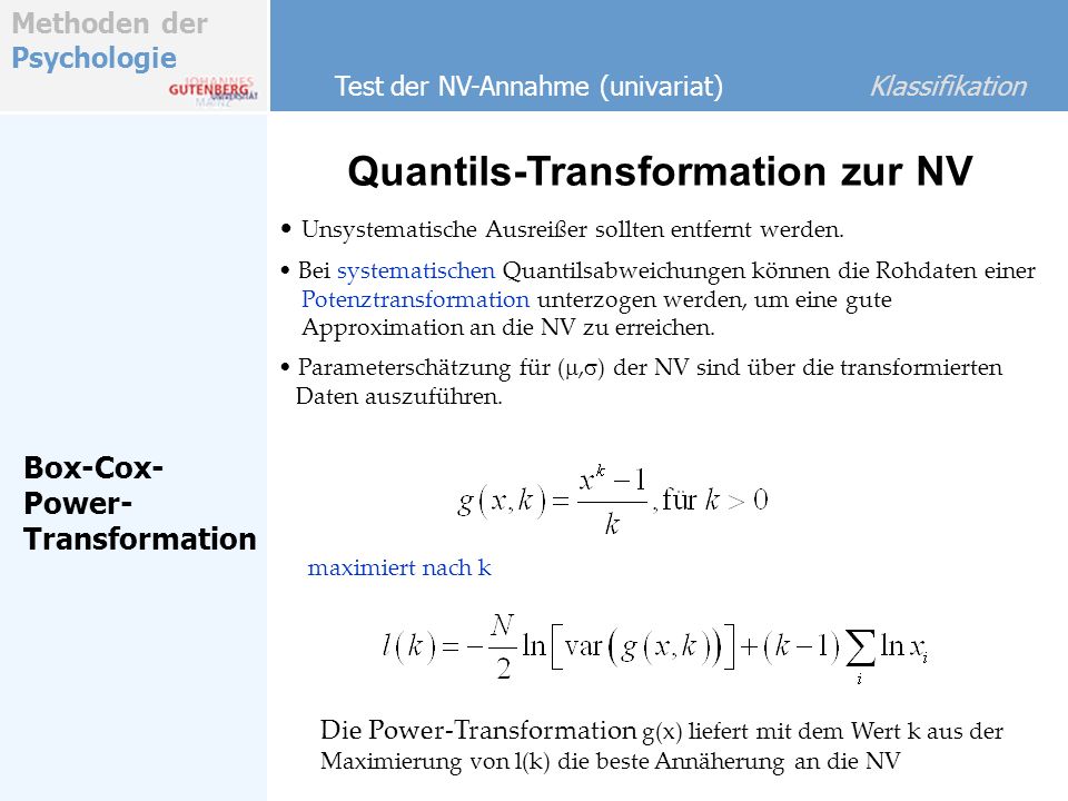 Quantils-Transformation zur NV