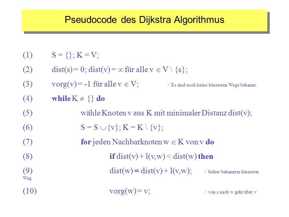 Pseudocode des Dijkstra Algorithmus