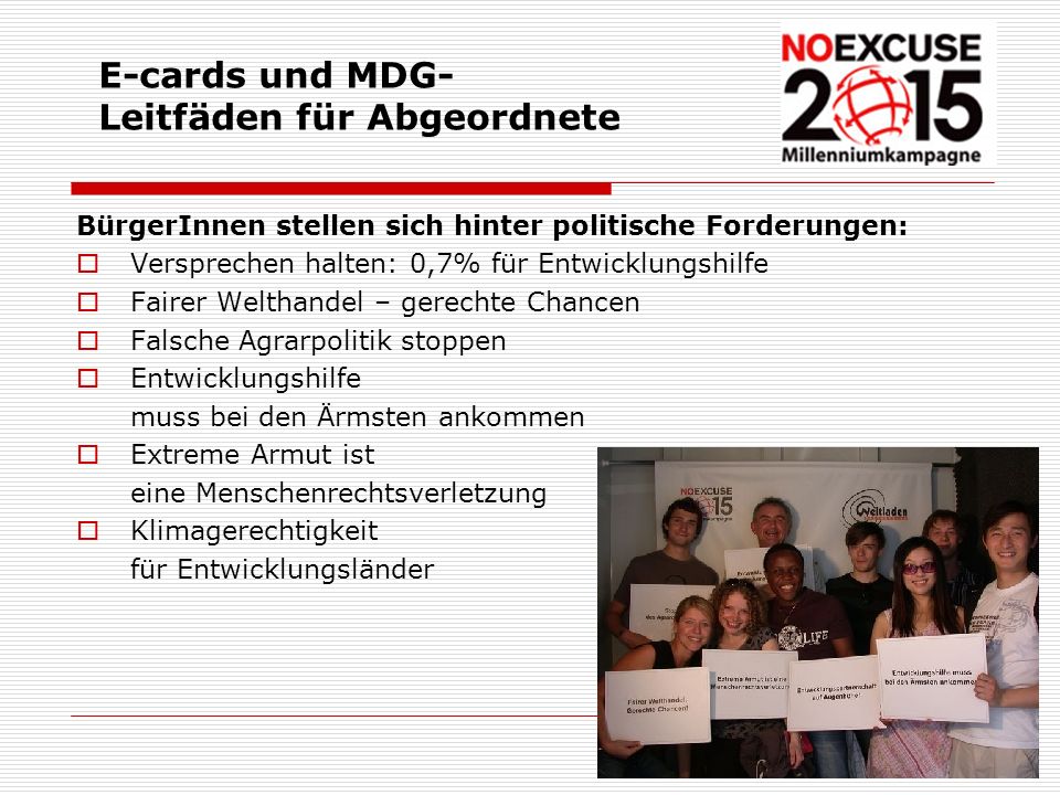 E-cards und MDG-Leitfäden für Abgeordnete