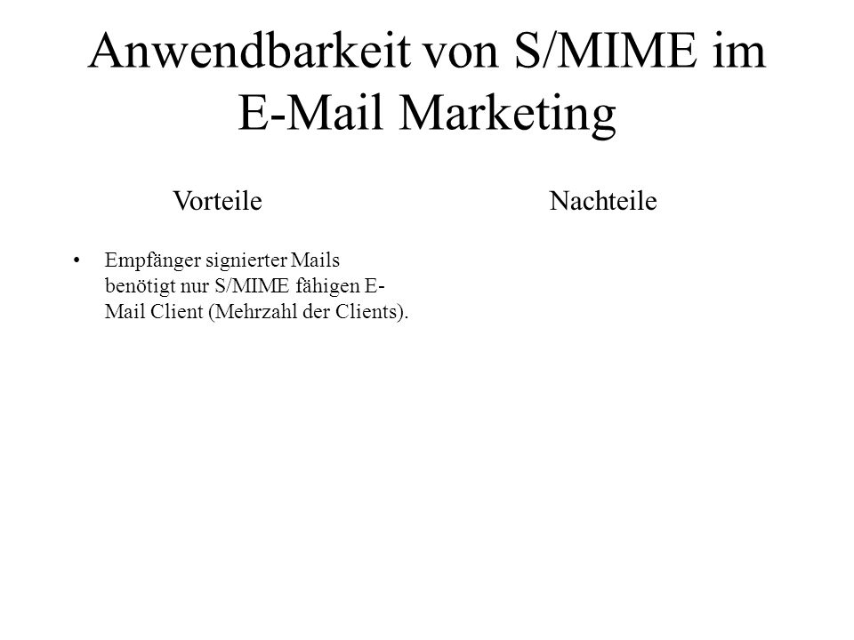 Anwendbarkeit von S/MIME im  Marketing