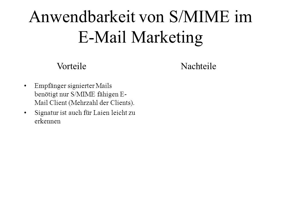 Anwendbarkeit von S/MIME im  Marketing
