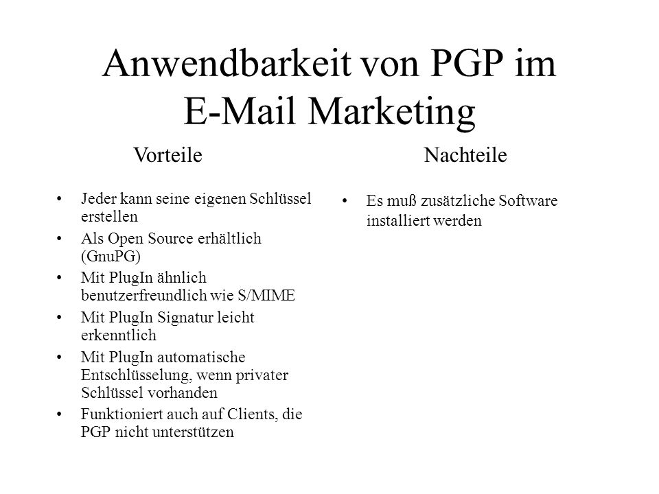 Anwendbarkeit von PGP im  Marketing