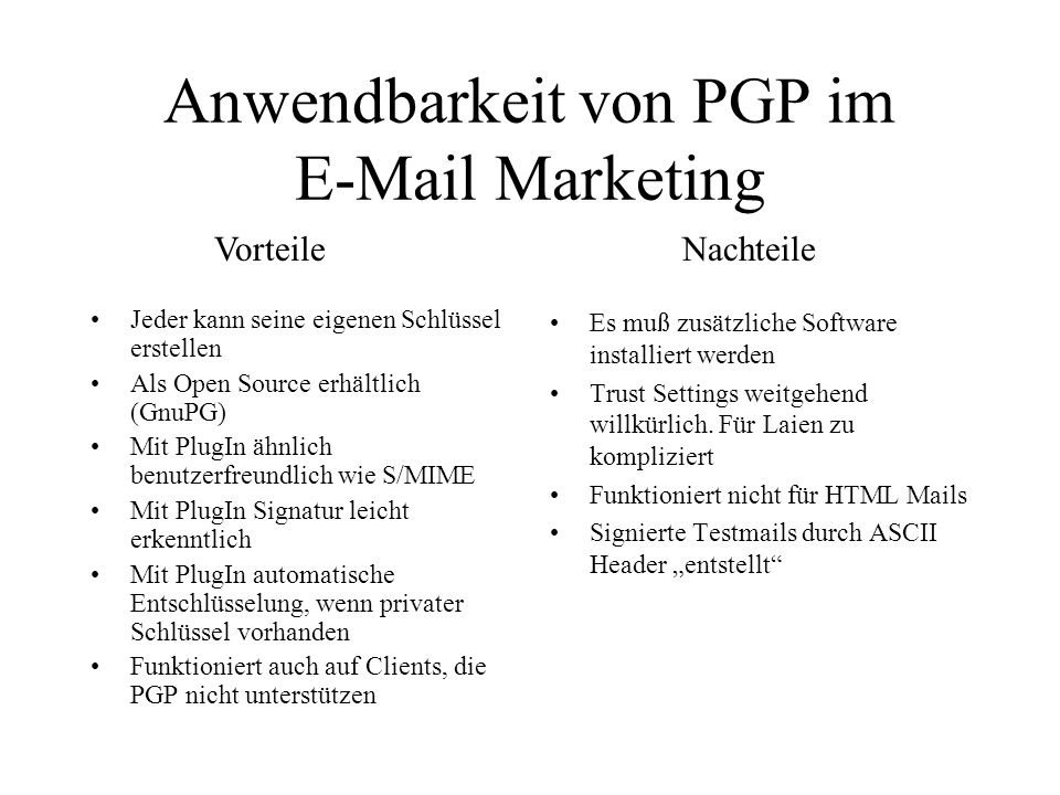 Anwendbarkeit von PGP im  Marketing
