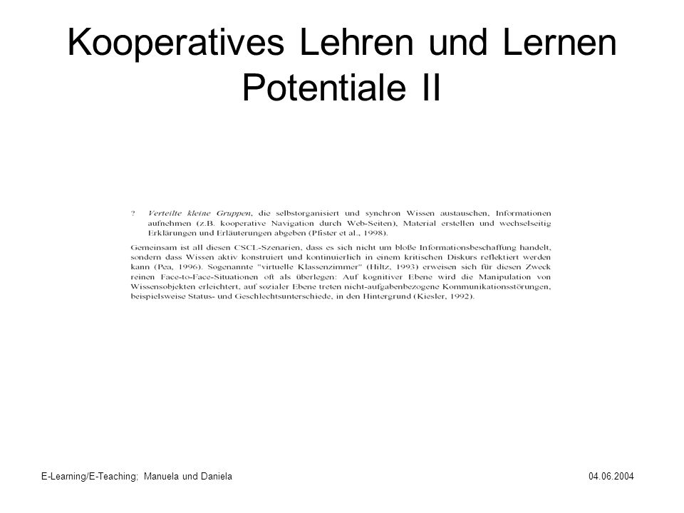 Kooperatives Lehren und Lernen Potentiale II