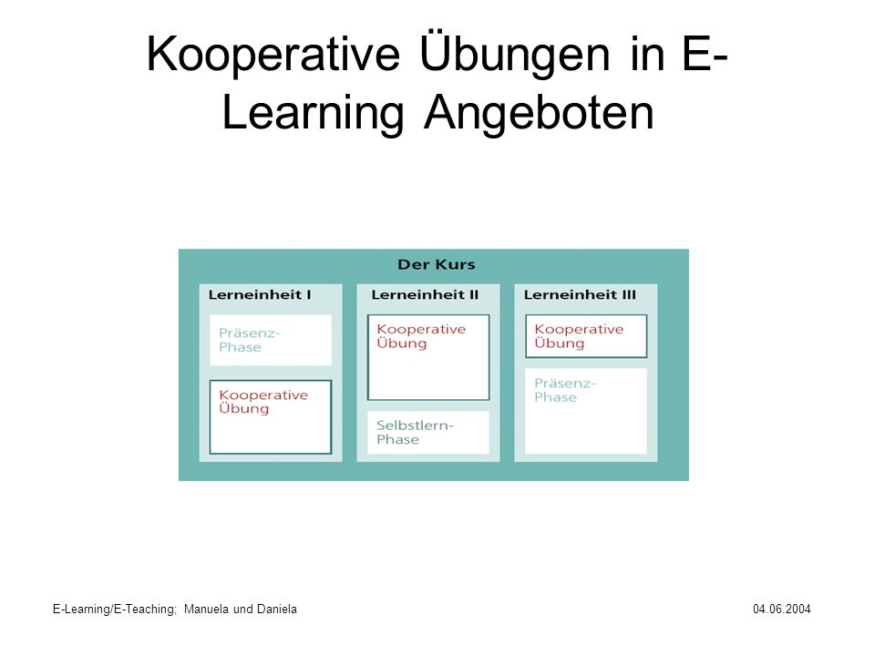Kooperative Übungen in E-Learning Angeboten