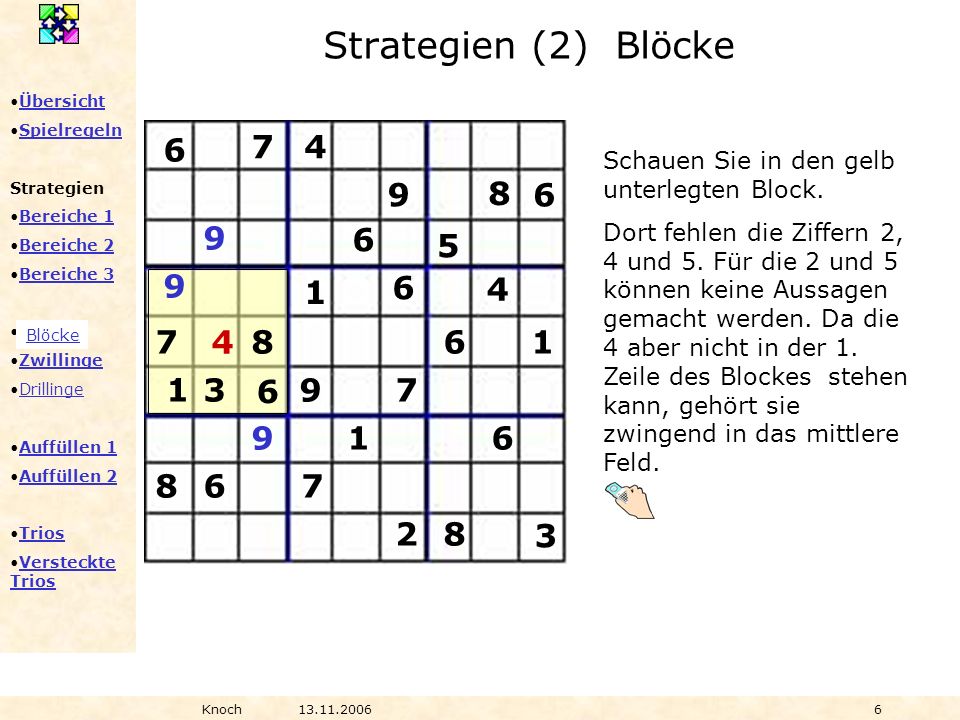 Strategien (2) Blöcke Schauen Sie in den gelb unterlegten Block.