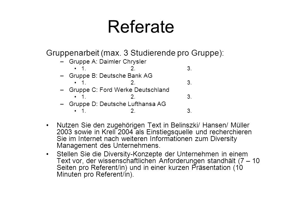 Referate Gruppenarbeit (max. 3 Studierende pro Gruppe):