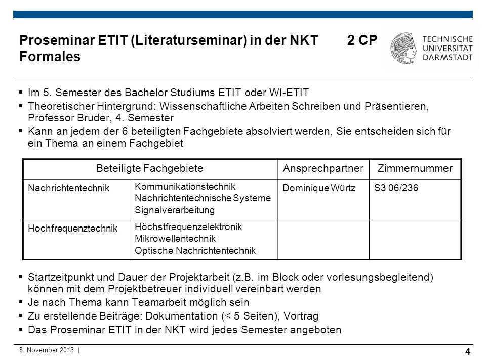 Proseminar ETIT (Literaturseminar) in der NKT 2 CP Formales