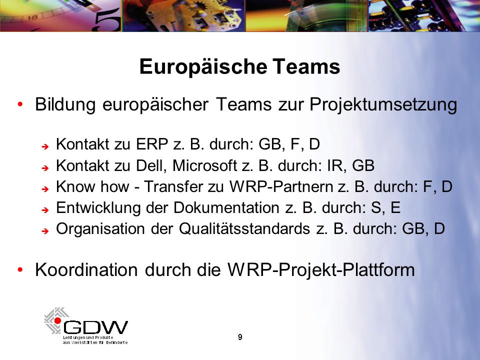 Europäische Teams Bildung europäischer Teams zur Projektumsetzung