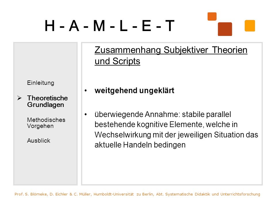 H - A - M - L - E - T Zusammenhang Subjektiver Theorien und Scripts