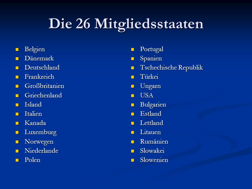 Die 26 Mitgliedsstaaten Belgien Dänemark Deutschland Frankreich