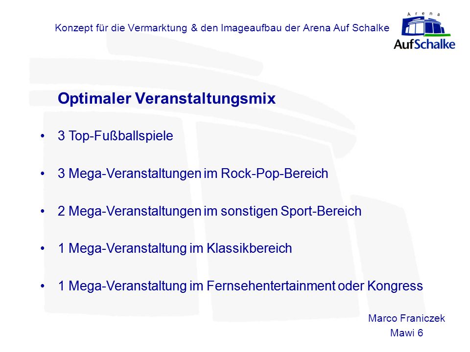 Konzept für die Vermarktung & den Imageaufbau der Arena Auf Schalke