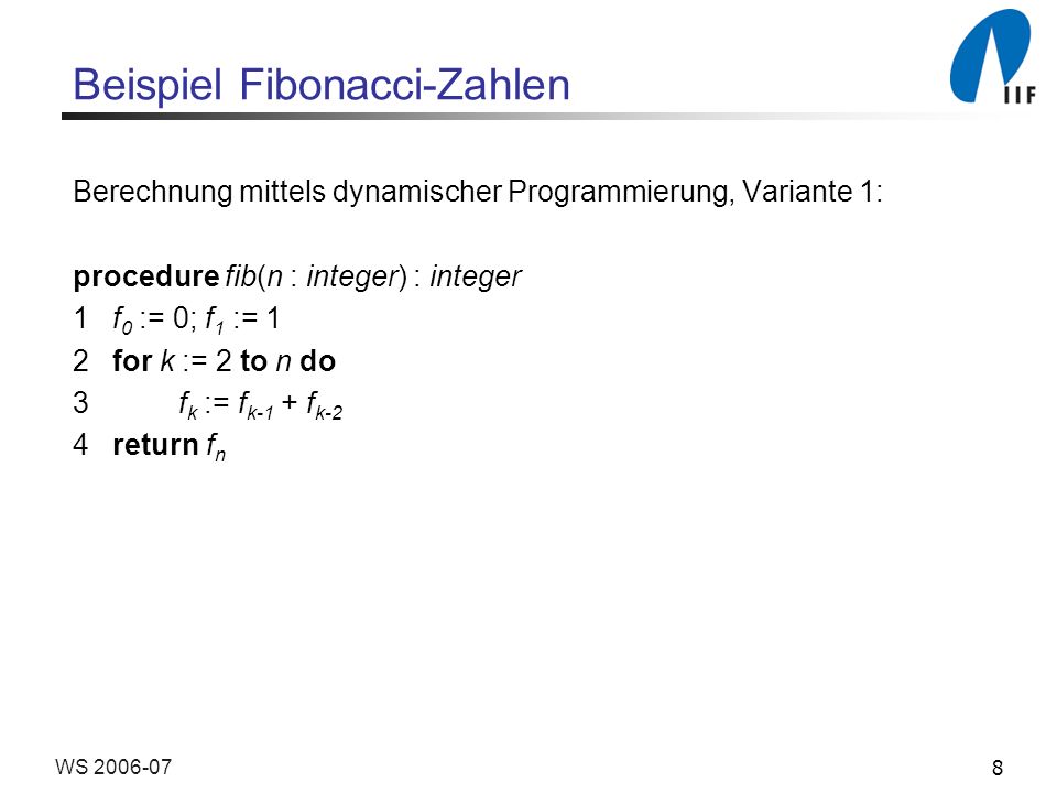 Beispiel Fibonacci-Zahlen
