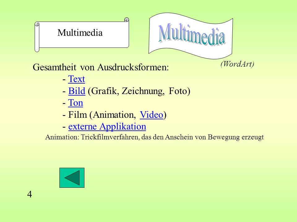 Multimedia Multimedia Gesamtheit von Ausdrucksformen: - Text
