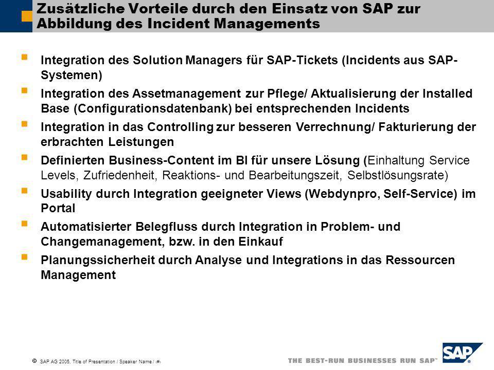 Zusätzliche Vorteile durch den Einsatz von SAP zur Abbildung des Incident Managements