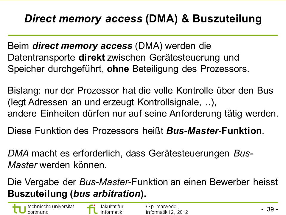Direct memory access (DMA) & Buszuteilung