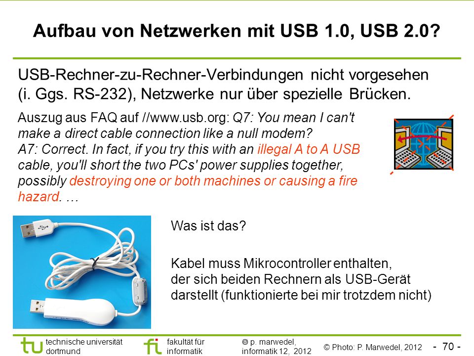 Aufbau von Netzwerken mit USB 1.0, USB 2.0