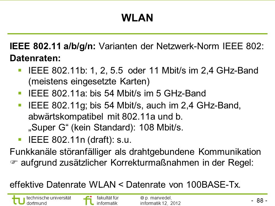 WLAN IEEE a/b/g/n: Varianten der Netzwerk-Norm IEEE 802: