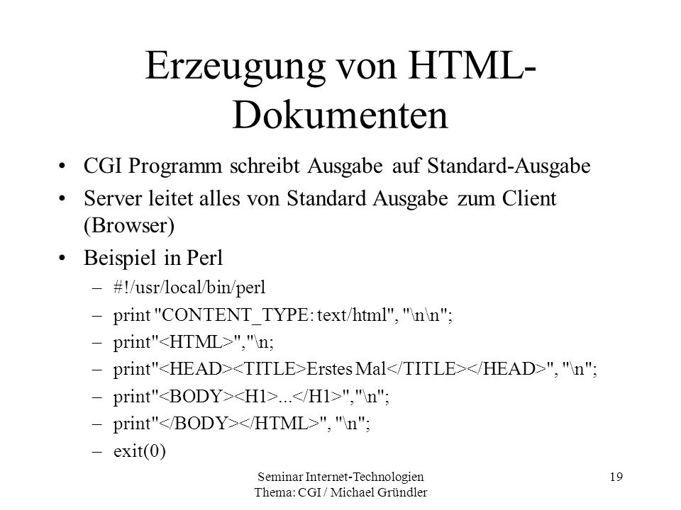 Erzeugung von HTML-Dokumenten