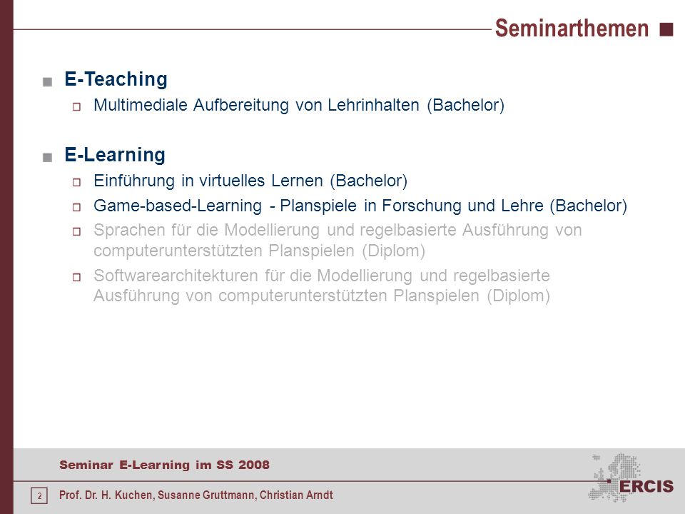 Seminarthemen E-Teaching E-Learning