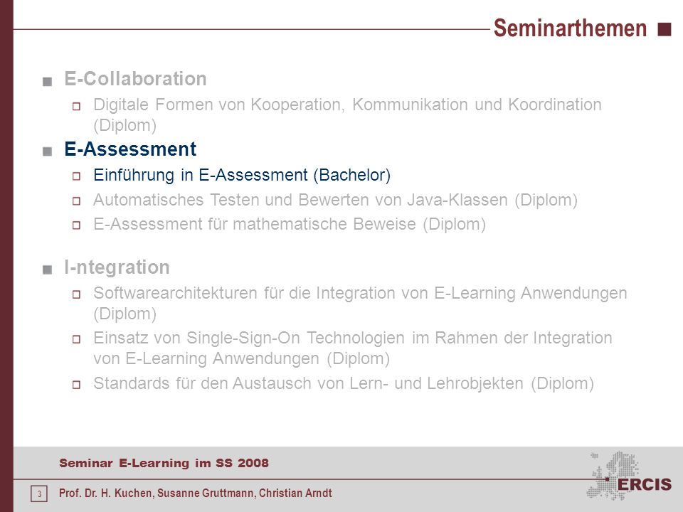 Seminarthemen E-Collaboration E-Assessment I-ntegration