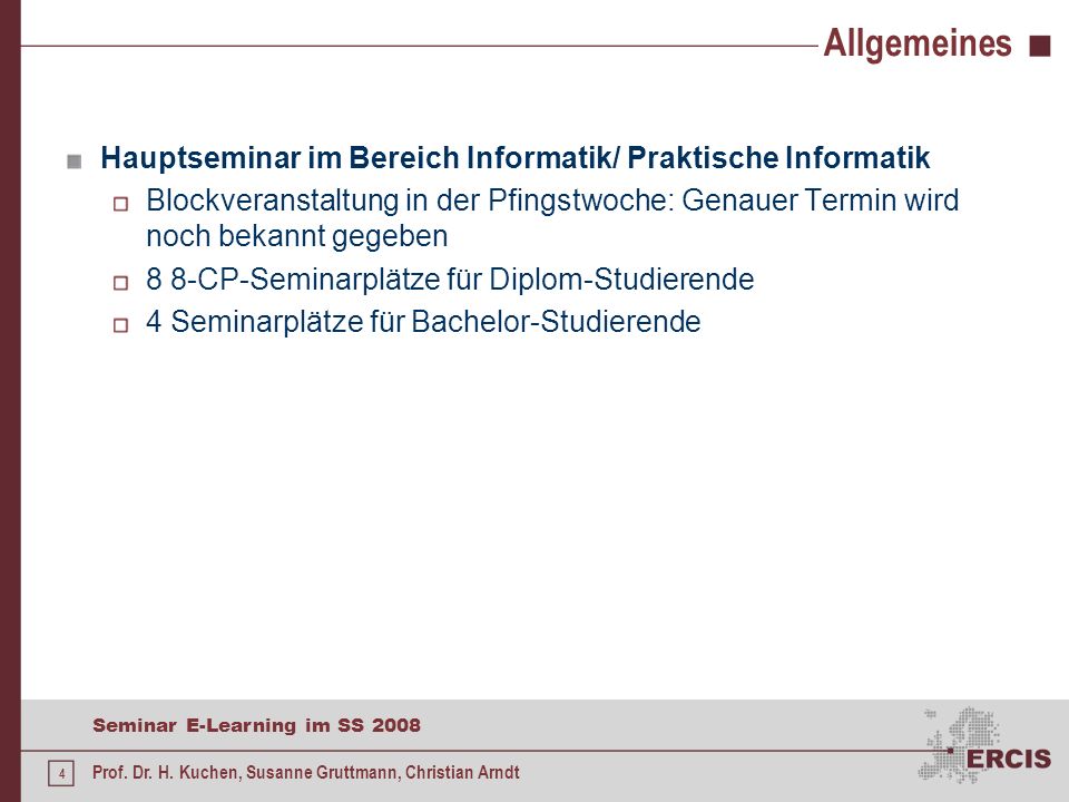 Allgemeines Hauptseminar im Bereich Informatik/ Praktische Informatik