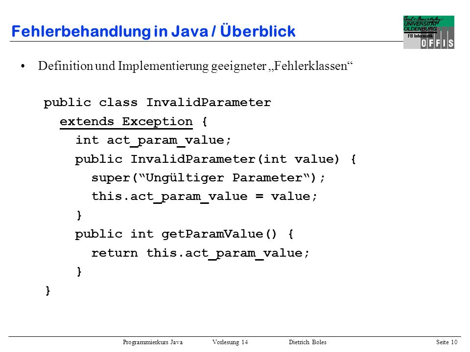 Fehlerbehandlung in Java / Überblick