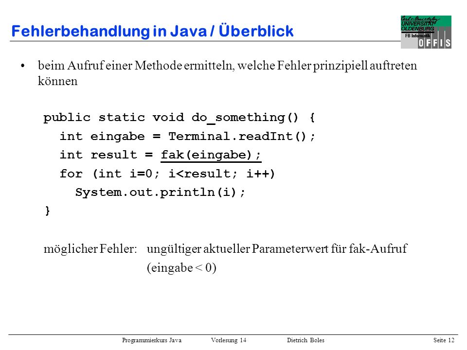 Fehlerbehandlung in Java / Überblick