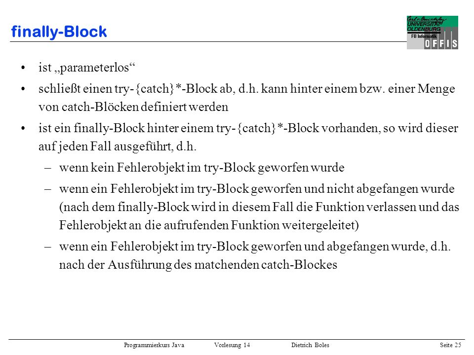 finally-Block ist „parameterlos