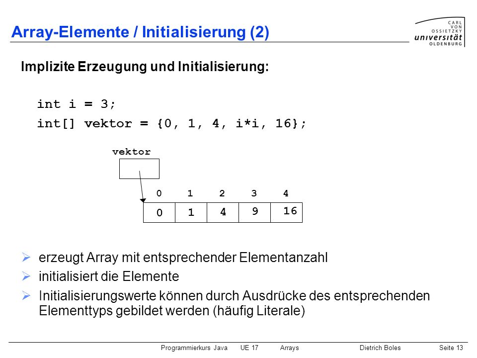 Array-Elemente / Initialisierung (2)