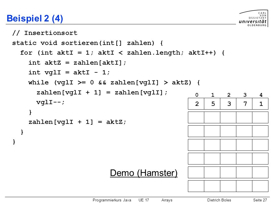 Beispiel 2 (4) Demo (Hamster) // Insertionsort
