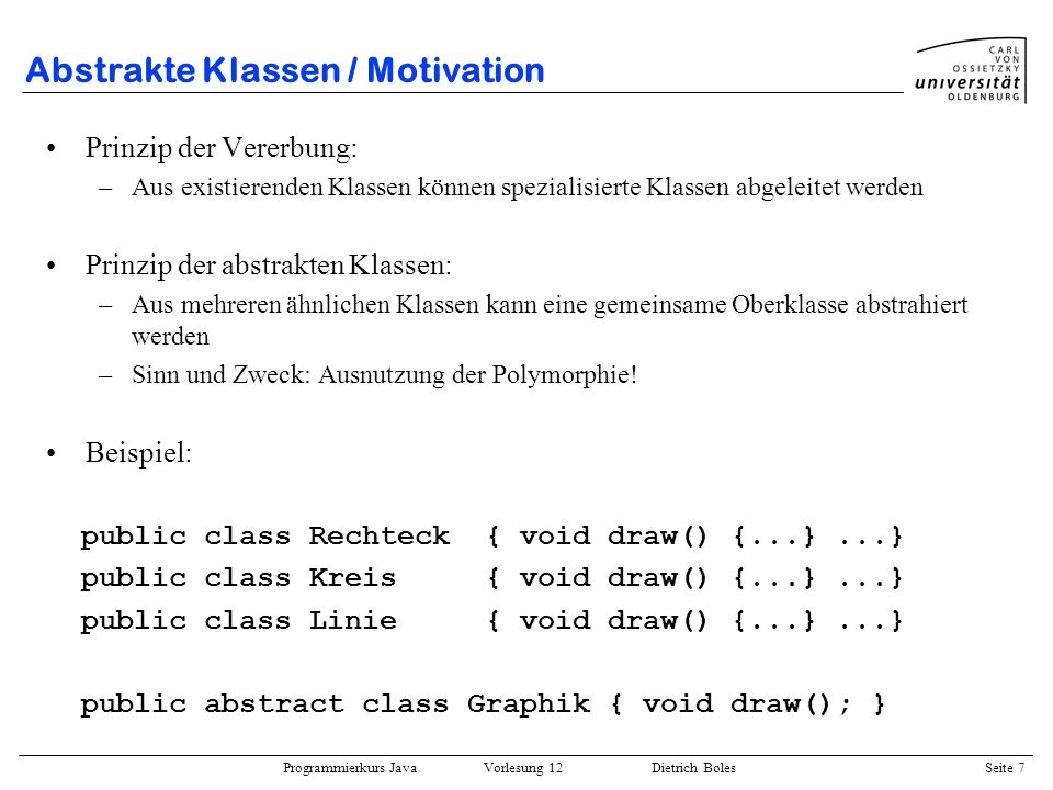 Abstrakte Klassen / Motivation